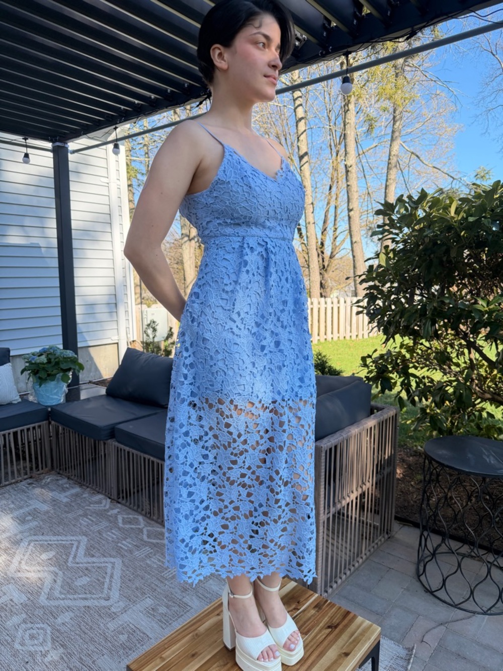 ASTR Lace Fit Flare Midi Dress Periwinkle Blue XS